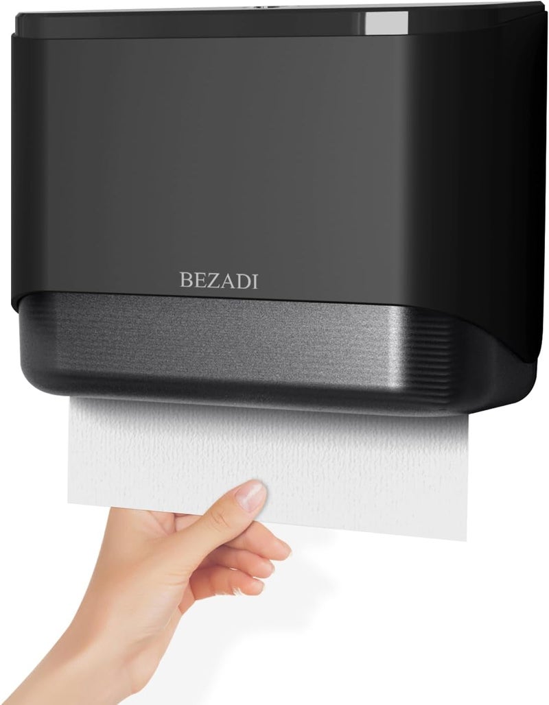 BEZADI موزع مناديل ورقية، موزع مناديل حائط بسعة كبيرة مع قفل ذكي، يستخدم في المطبخ والحمام حاملي ورق التواليت 200+ ورقة باللون الأسود - Image 1